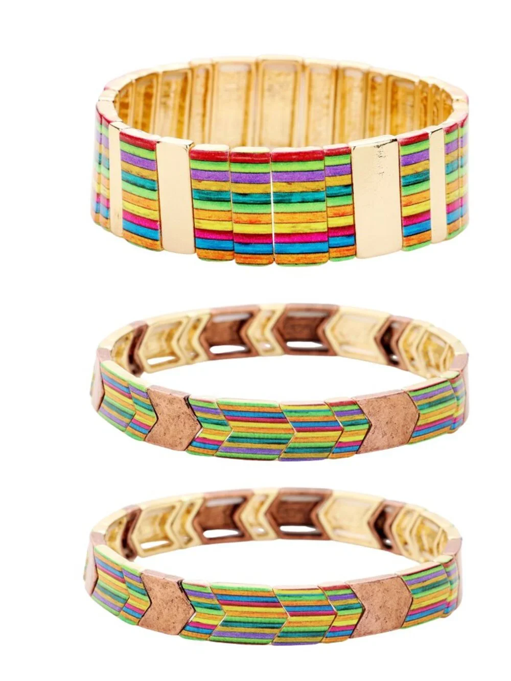 3PC Tile Block Rainbow Colorful SET Stretch Stackable Bracelets Bundle Boutique
